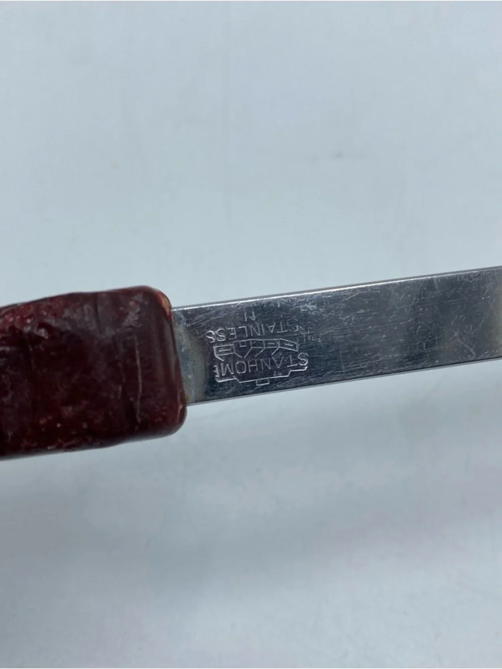 Vintage Stanhome Stainless Spatula Brown Handle Kitchen Utensil Slotted Scallop